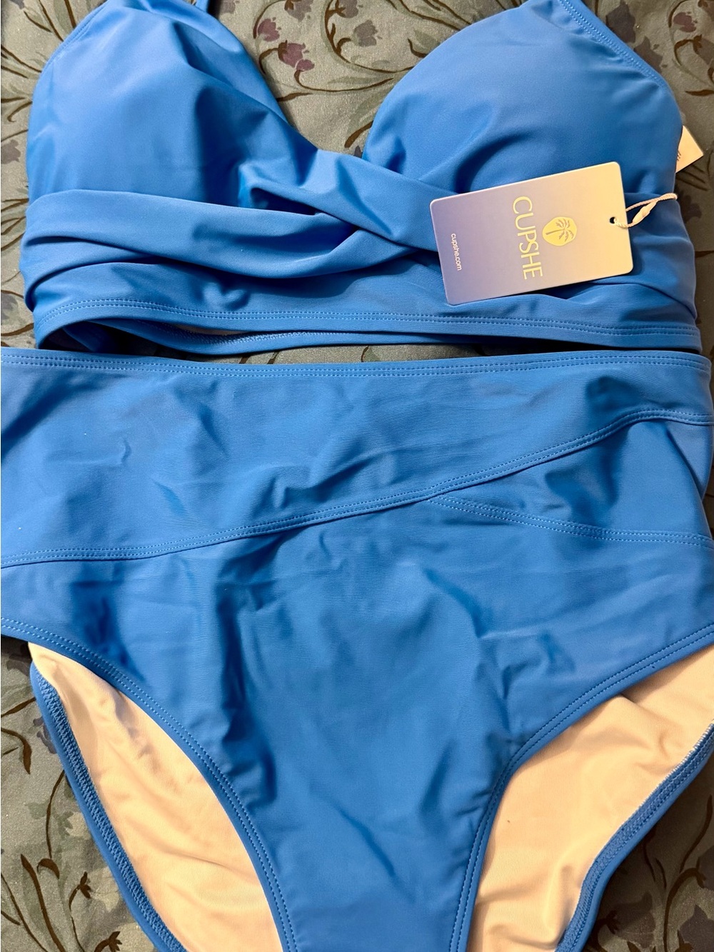 Cupshe Bright Blue Twist-Front High-Waist Bikini Set